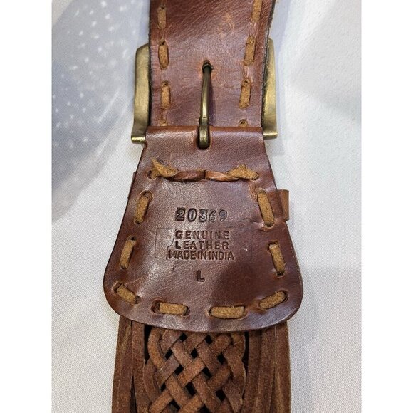 Weaved Braid Genuine Leather Belt Brown Square Buckle Size L 3” Wide - Picture 3 of 4